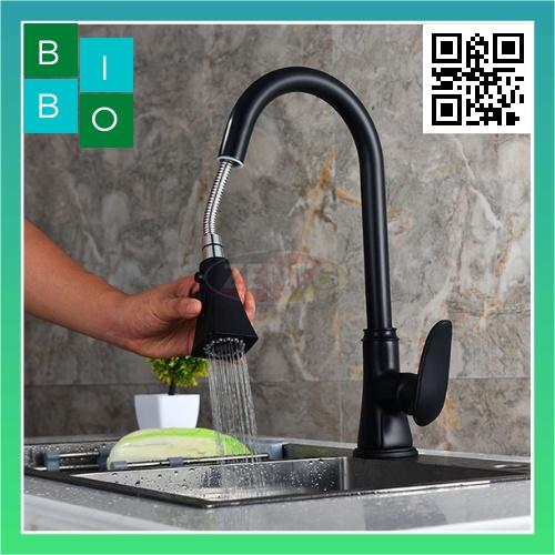 Vòi rửa chén Vòi rửa bát nóng lạnh dây rút INOX phủ NaNo màu đen