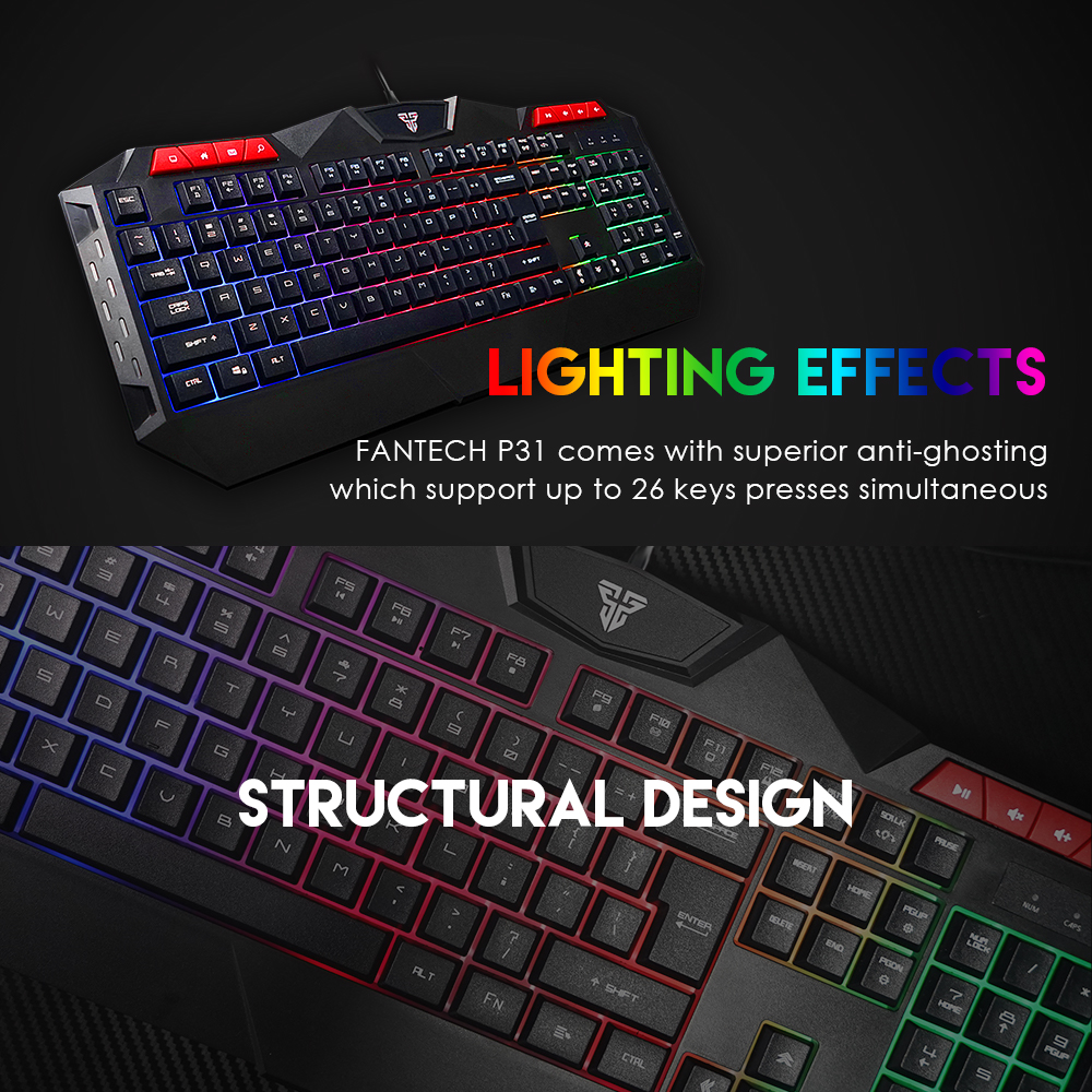 Combo Bàn phím + Chuột + Lót chuột Gaming FANTECH P31 GAMING POWER PACK, LED Backlit Rainbow, 26 Phím Anti Ghosting Chuột 6 Phím Macro, có phần mềm - Hàng chính hãng