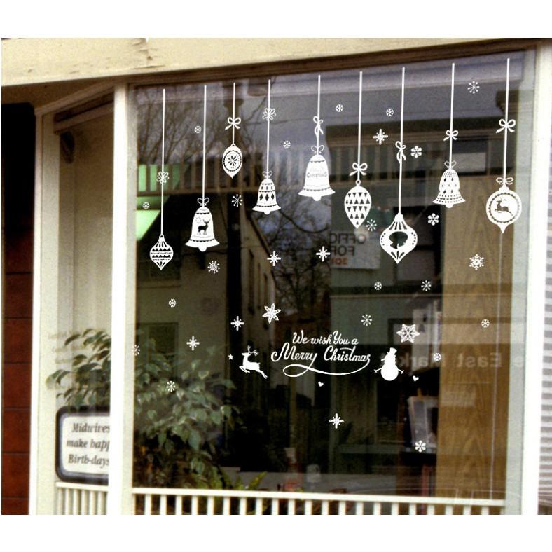 Decal trang trí noel rèm trái châu nhọn và chuông trắng