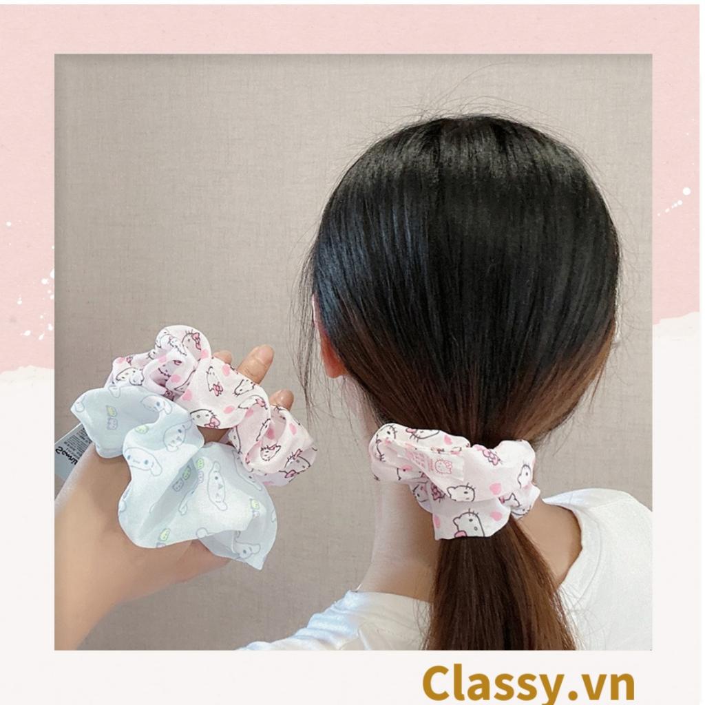 Dây cột tóc scrunchies Classy bằng vải kẻ sọc, họa tiết hoạt hình thỏ hàn quốc dành cho nữ PK1682