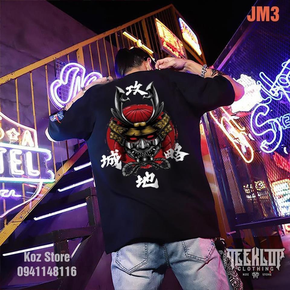 ÁO THUN UNISEX COTTON MẶT QUỶ SAMURAI BỐN CHỮ TÀU MẶT TRỜI ĐỎ