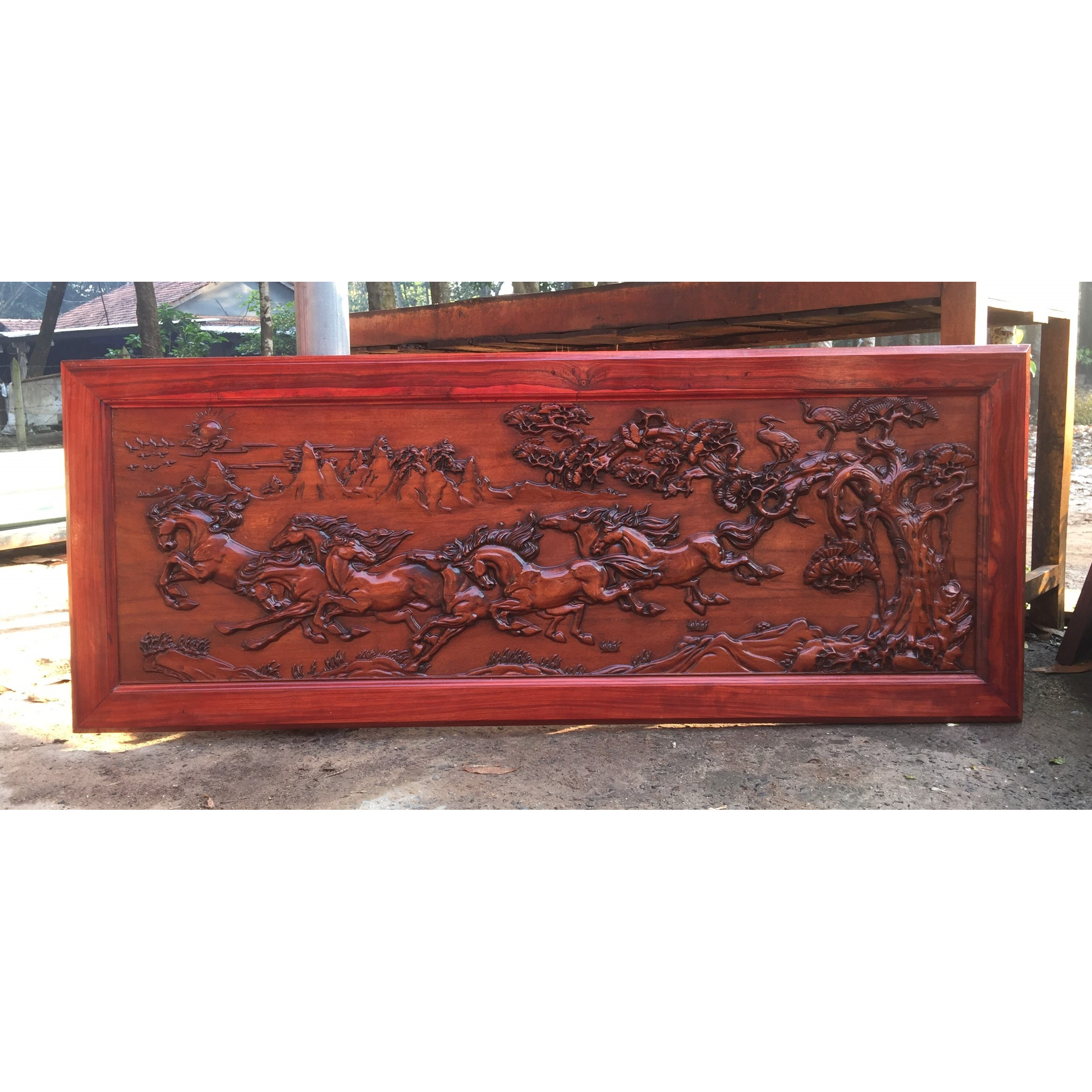 Tranh MÃ ĐÁO THÀNH CÔNG gỗ Gõ đỏ 52 x 133cm