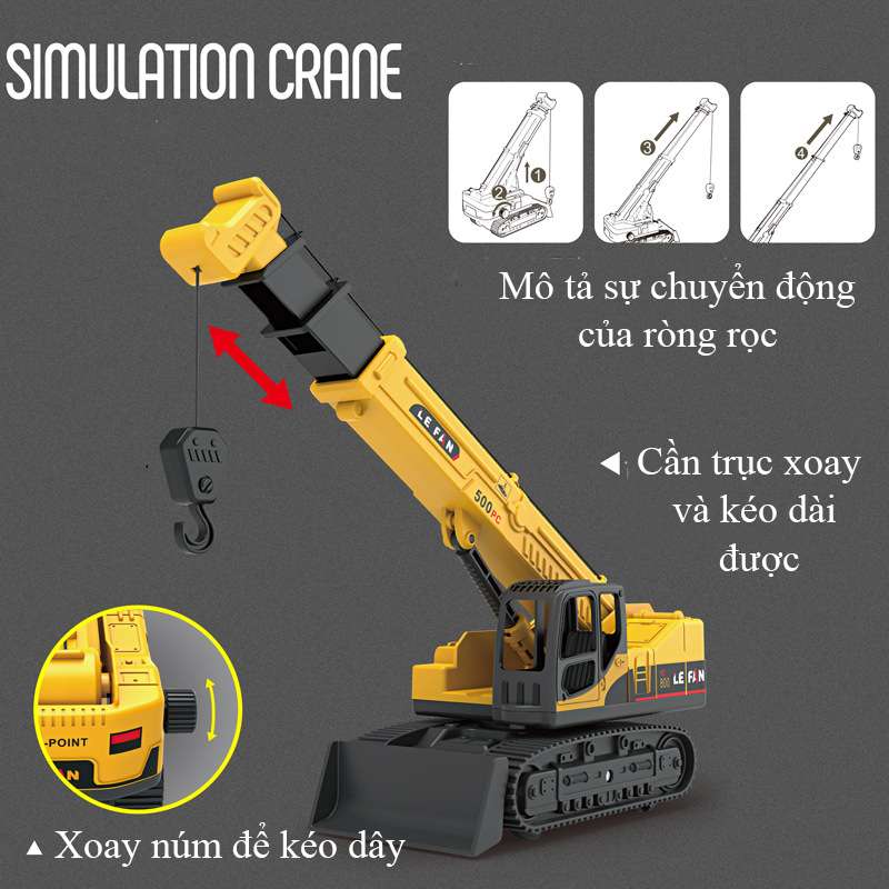 Đồ chơi mô hình xe cẩu ủi KAVY-032 chạy đà có móc đồ theo cơ chế ròng rọc bánh cao su