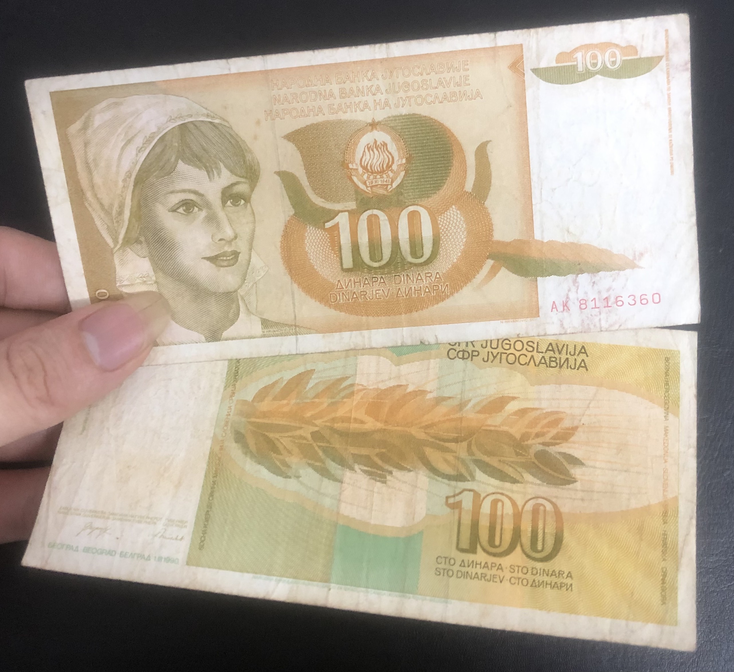 Tiền Liên bang Nam Tư xưa sưu tầm 100 dinara, tặng phơi bảo quản tiền