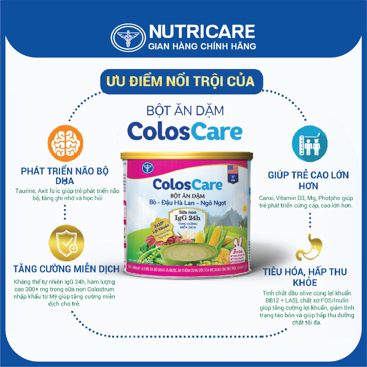 Bột ăn dặm Nutricare Coloscare Bò - Đậu Hà lan - Ngô ngọt 200g