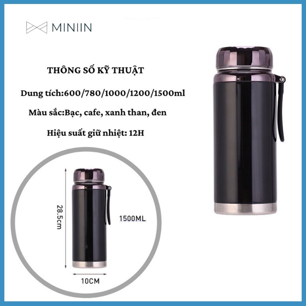 Bình Giữ Nhiệt Kim Cương Inox 304- Chống Rỉ Set, Nắp Đậy Chặt, Giữ Nhiệt Nóng Lạnh Tốt 6- 8h, Quai Đeo Chắc Chắn, Thiết Kế Sang Trọng, Màu Sắc Thanh Lịch, Tiện Lợi, Pha Lọc Trà, Hàng Chính Hãng MINIIN