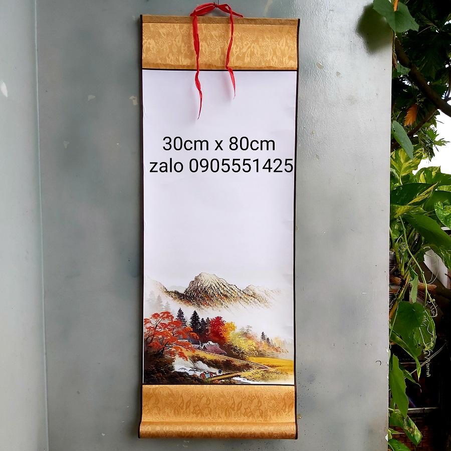 Bộ 4 biểu lụa viết thư pháp in tranh 4 mẫu kích thước 30cm x 80cm