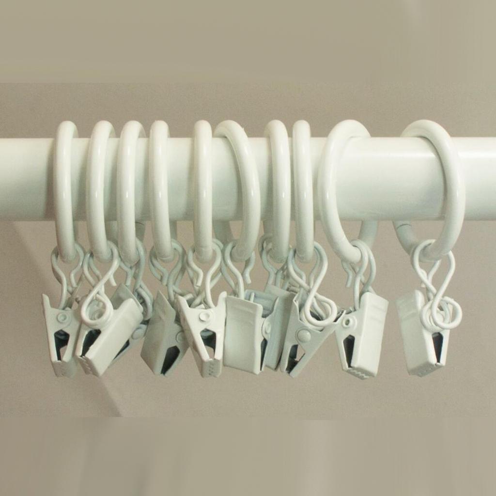 2x12 Pieces Metal Curtains Rings for Curtains with Clips White Porcelain 32mm