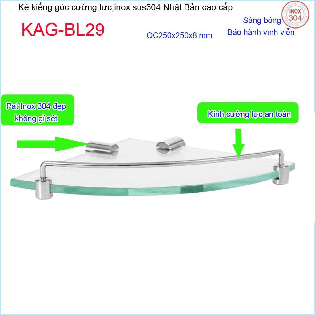 Kệ kính góc, Phụ kiện phòng tắm cao cấp Kace,Kệ kính cường lực inox 304 Nhật Bản KAG-BL29
