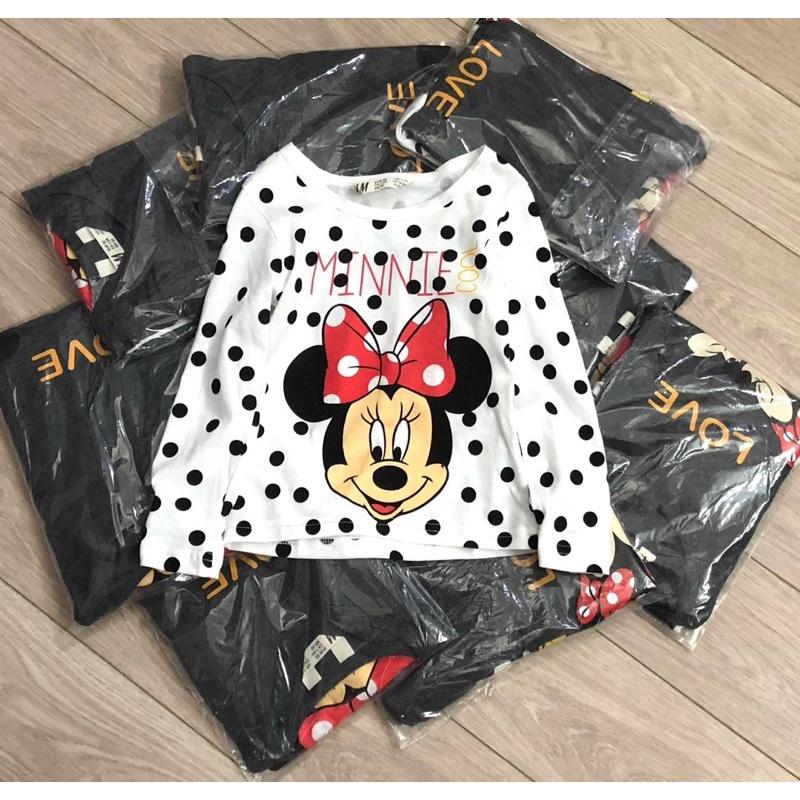 Set 2 áo cotton dài tay mickey bé gái