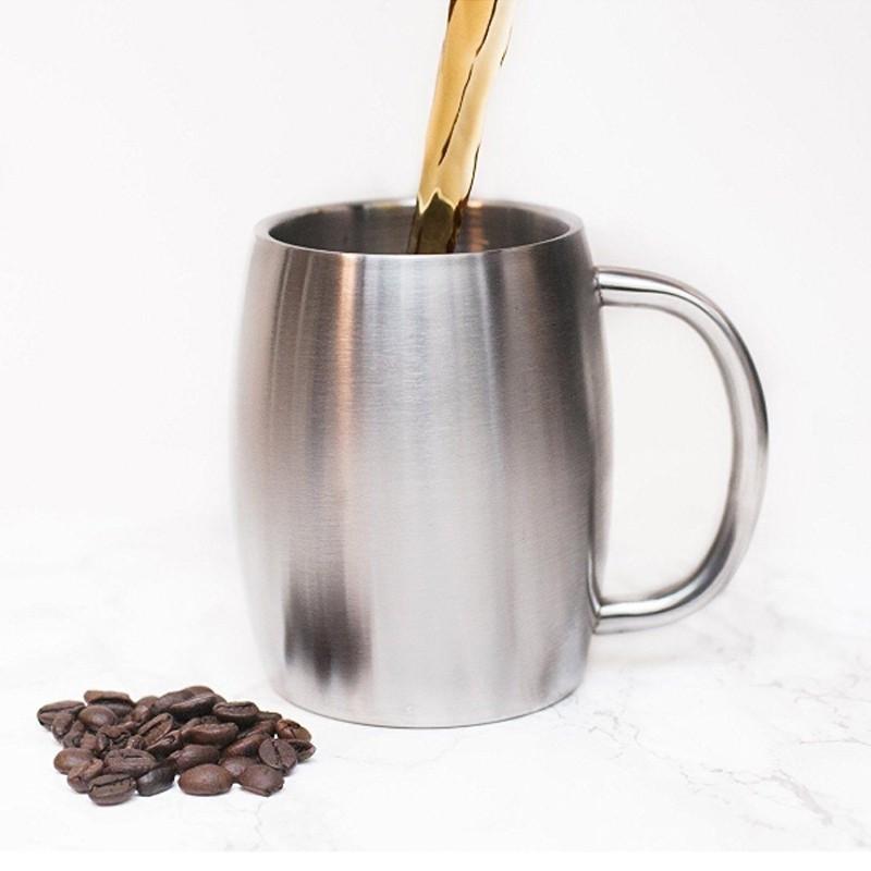 CỐC UỐNG CAFÉ BẰNG INOX 304 GF400 LOẠI 2 LỚP CHỐNG NÓNG, CÓ NẮP NHỰA, DUNG TÍCH 400ML