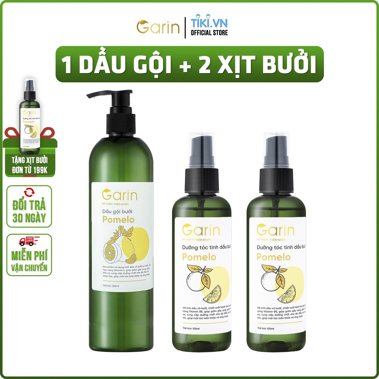 Liệu trình 1 dầu gội 2 xịt tinh dầu bưởi kích mọc tóc pomelo EMER Garin dưỡng tóc kích mọc tóc ngăn rụng tóc rõ rệt cho mái tóc dày và dài hơn gấp 2 đến 3 lần