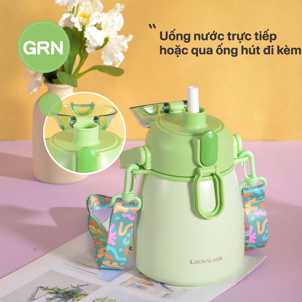 Bình giữ nhiệt LocknLock 1-1.5L LHC3311 LHC3312 - Hàng chính hãng thép không gỉ, nắp bật 1 chạm, có dây deo quai xách tiện lợi -