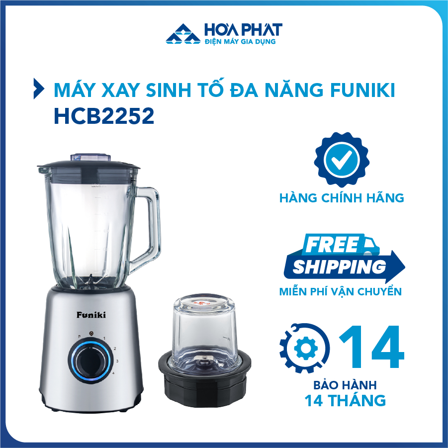 Máy xay sinh tố đa năng Funiki HCB2252 - Cối thủy tinh, công suất 1000W - Hàng Chính Hãng