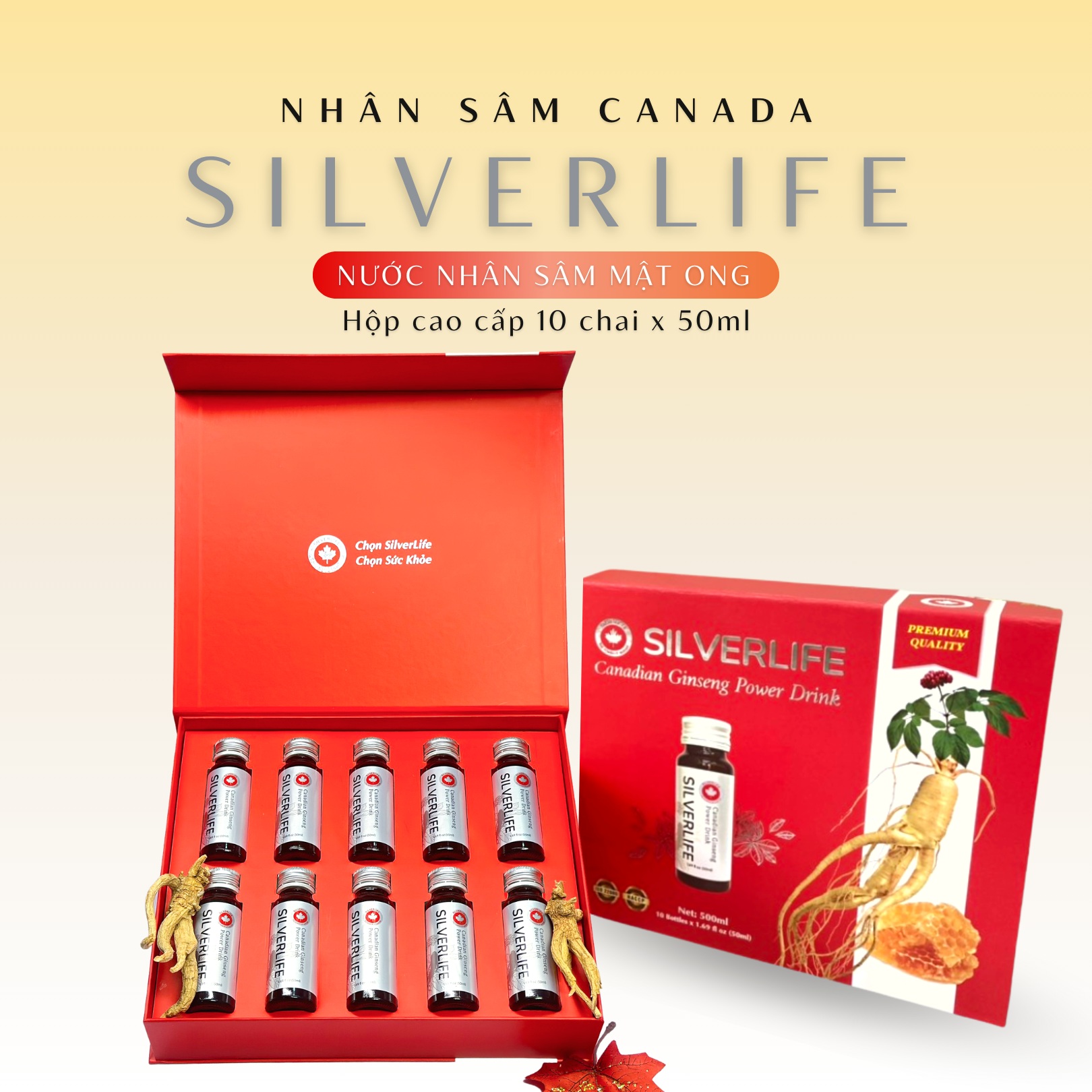 Nước uống tinh chất nhân sâm Canada Silverlife | Từ 100% nhân sâm Canada chính gốc và mật ong nguyên chất