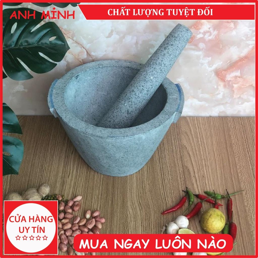 Bộ sản phẩm cối đá + chày đá xanh nguyên khối Đường Kính 24cm