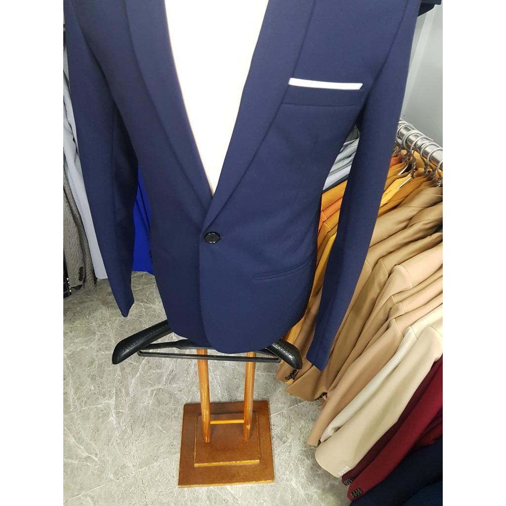 Bộ vest nam màu xanh đen sáng form ôm body chất vải dày mịn co giãn