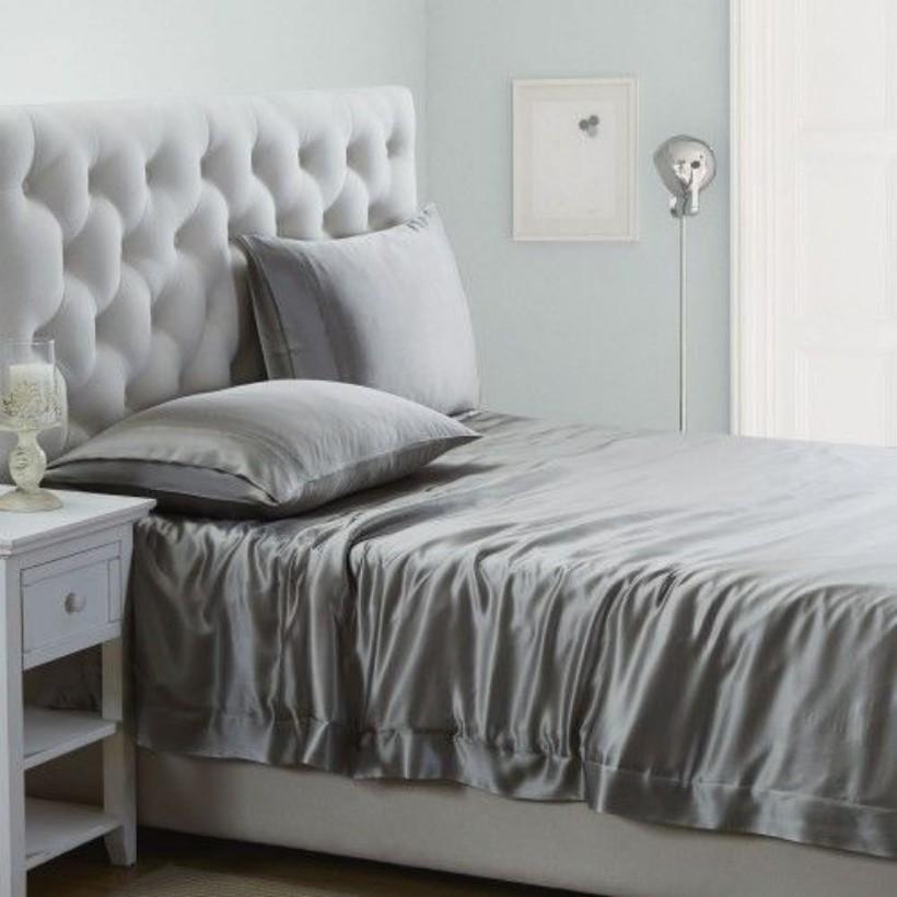 Bộ Vỏ Chăn Ga Gối Lụa Lavish silk 5 Món Cao Cấp Lan Bedding Màu Xám Ghi