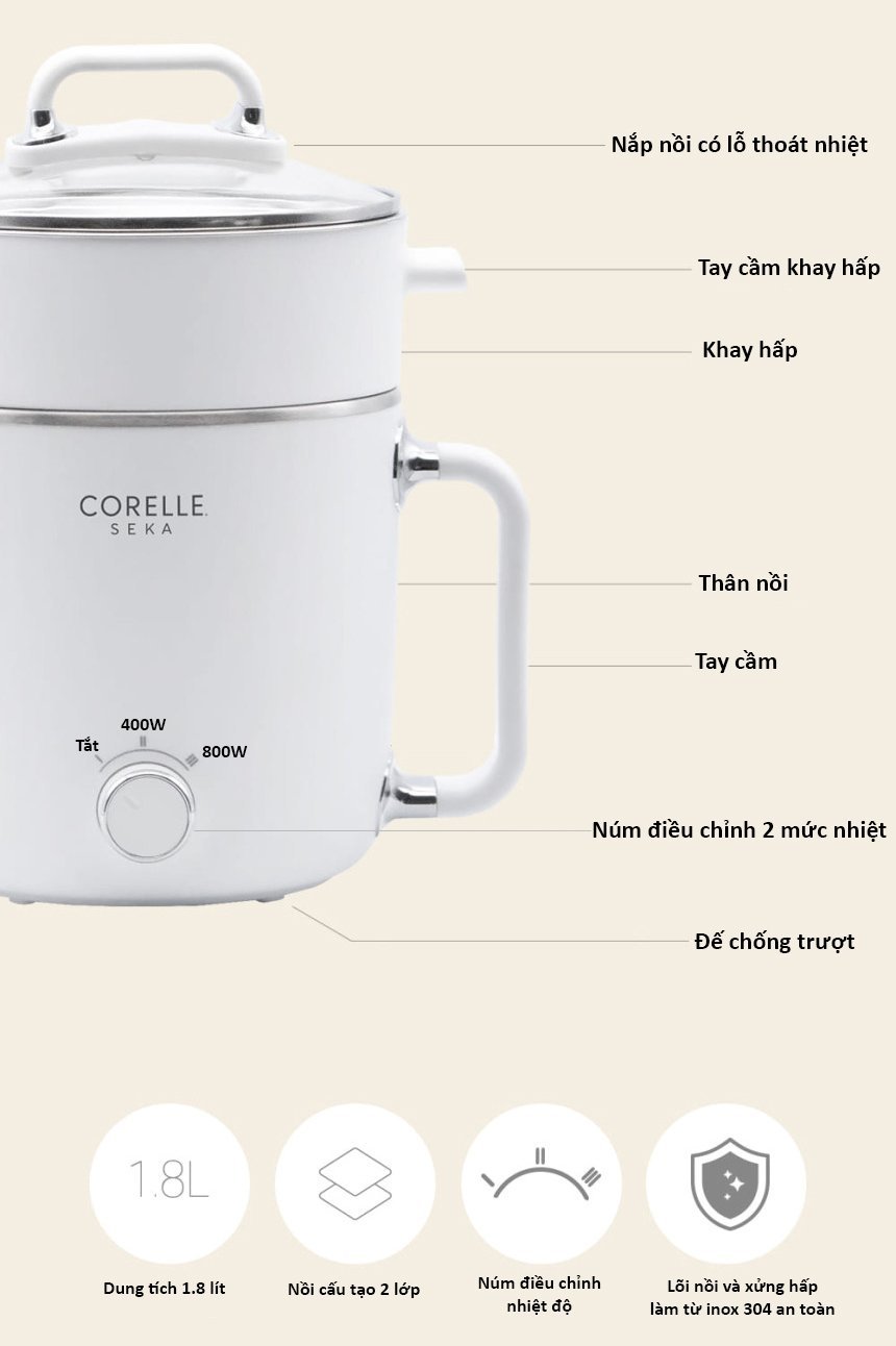 Nồi lẩu điện đa năng Corelle seka 1.8L Hàn Quốc