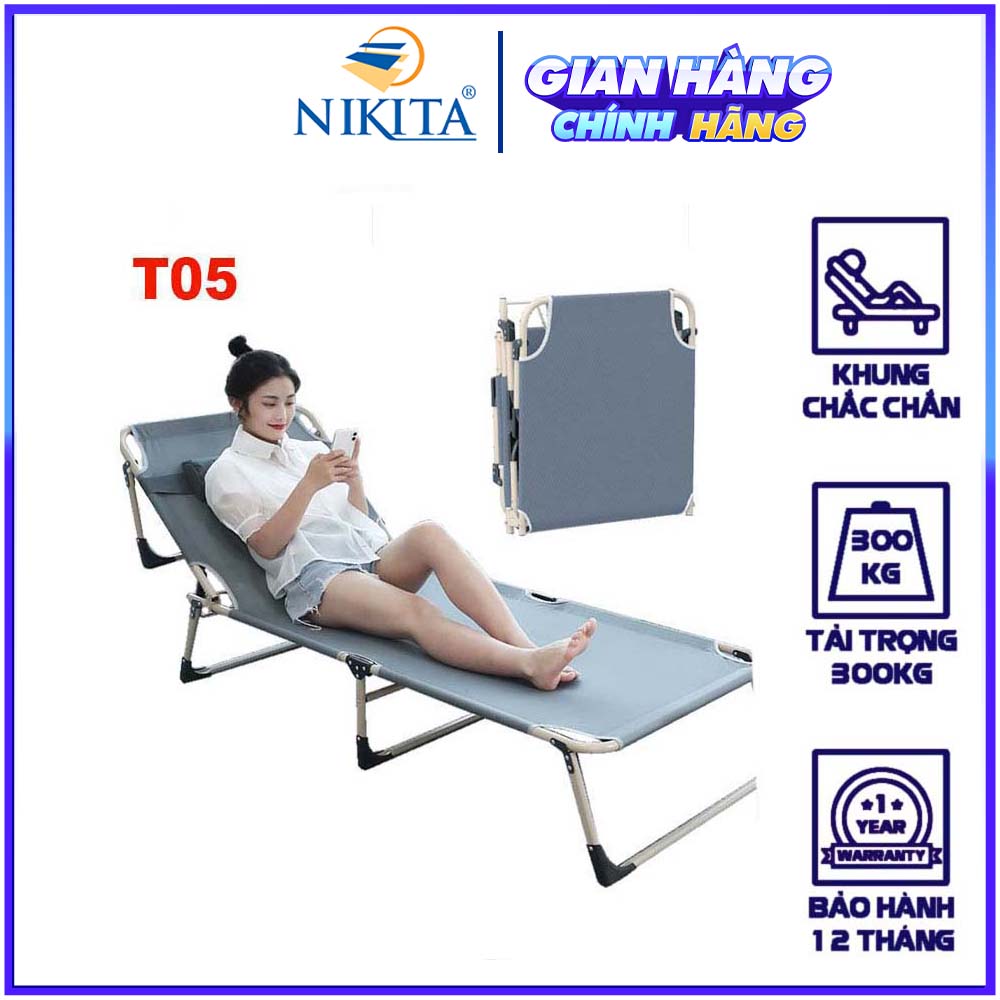 Ghế xếp thành giường, Vải lưới thoáng khí, Khung kim loại sơn tĩnh điện bền bỉ - NIKITA