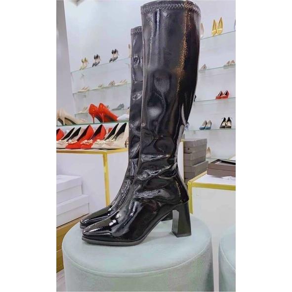 SẴN Boots Đùi Nữ Cao Cổ Da Bóng khóa sau dưới gối cao cấp hot 2021 Full box 7cm