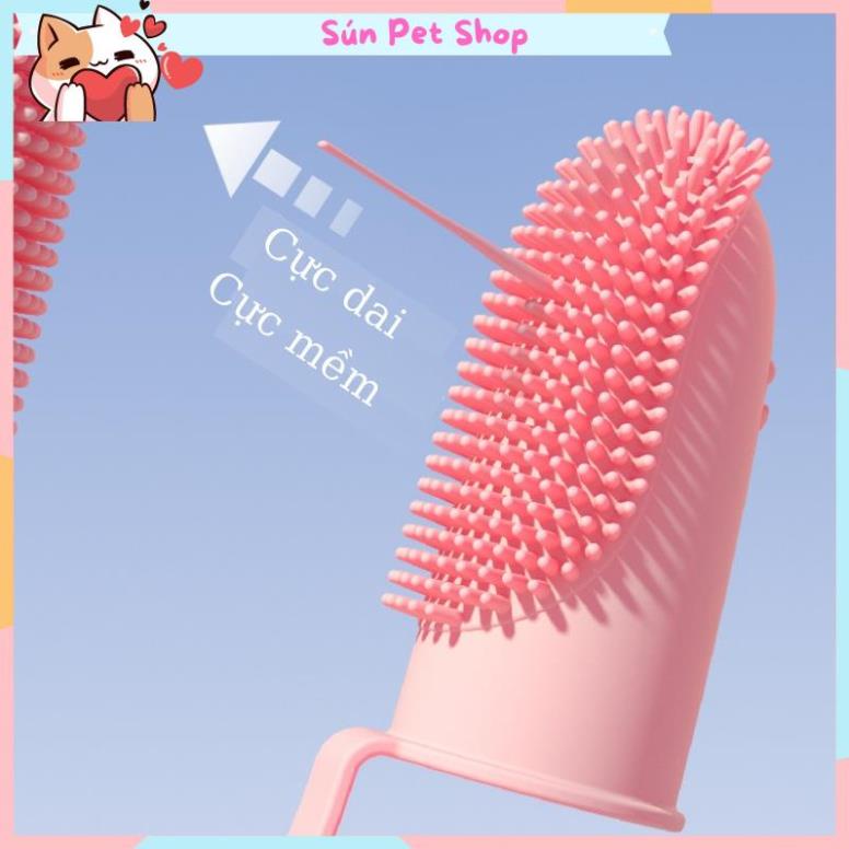 Bàn chải đánh răng cho chó mèo - Bàn chải xỏ ngón bằng silicone mềm tiện dụng