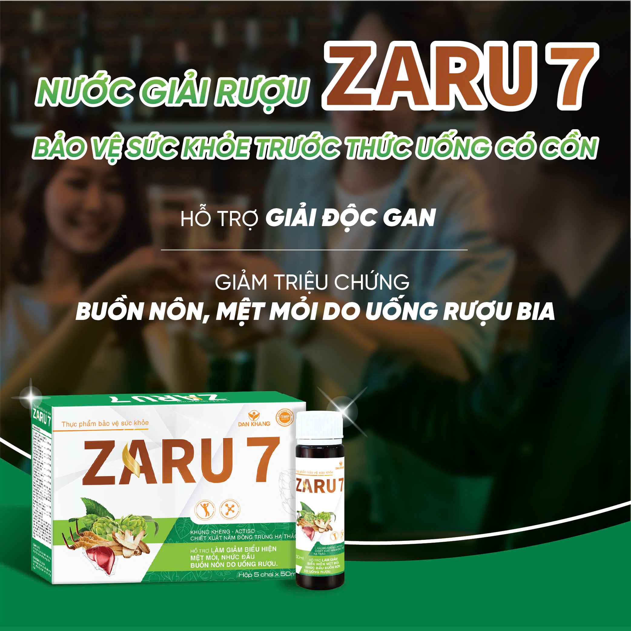 Nước Giải Rượu ZARU 7 Thanh Nhiệt Mát Gan Hỗ Trợ Giảm Mệt Mỏi, Nhức Đầu, Buồn Nôn Do Rượu Bia Hộp 5 Chai