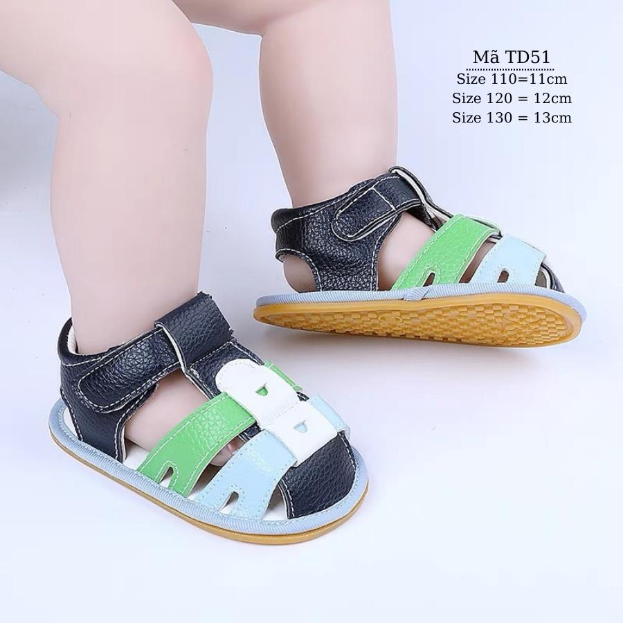 Giày sandal tập đi cho bé đế cao su chống trơn trượt cao cấp da mềm êm chân dáng bít mũi thời trang cho trẻ sơ sinh, trẻ em bé trai bé gái 0 - 18 tháng TD55