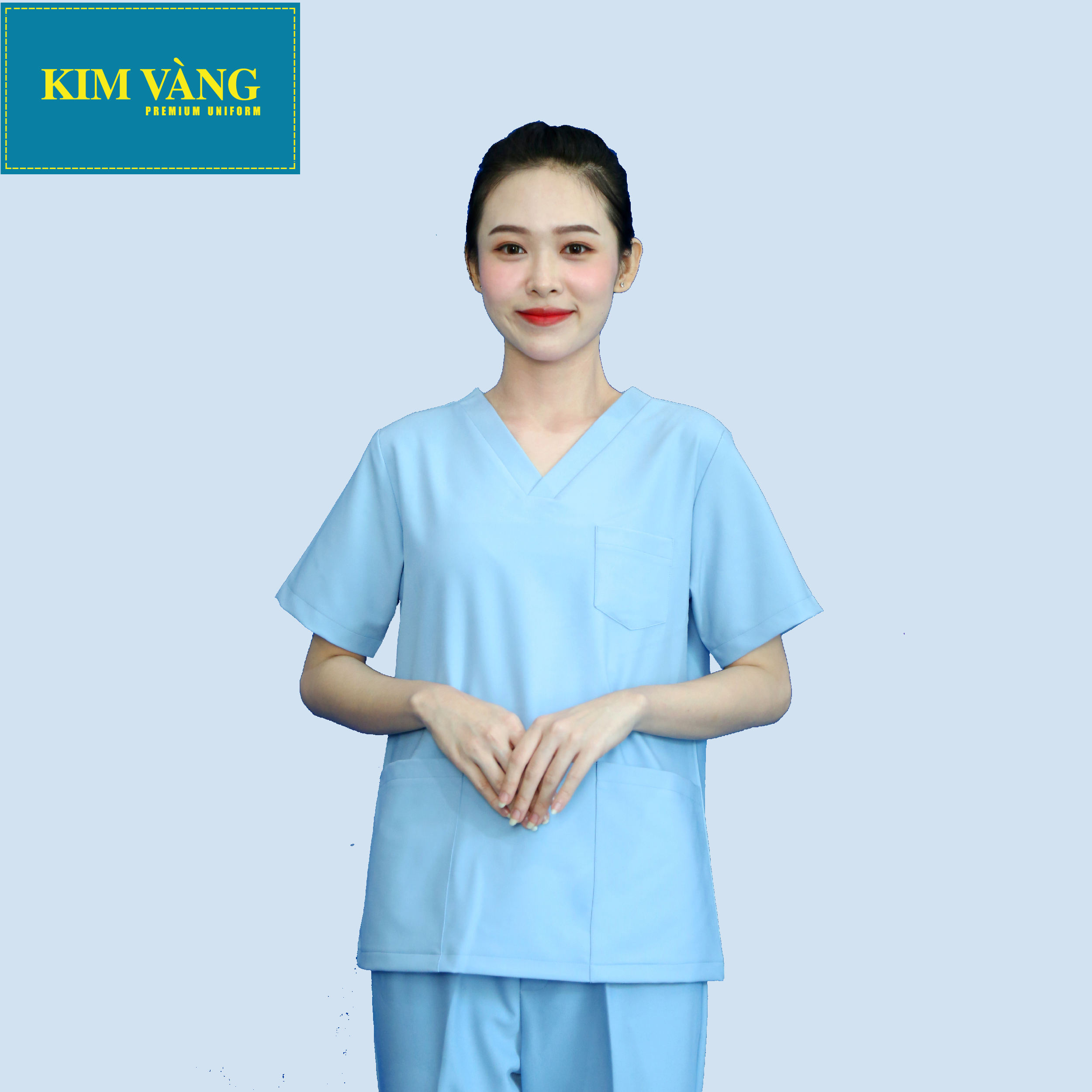 [KIM VÀNG] Bộ đồng phục y tá, spa, điều dưỡng đồng phục bệnh viện tay ngắn chất liệu kaki thun - Màu xanh nhạt