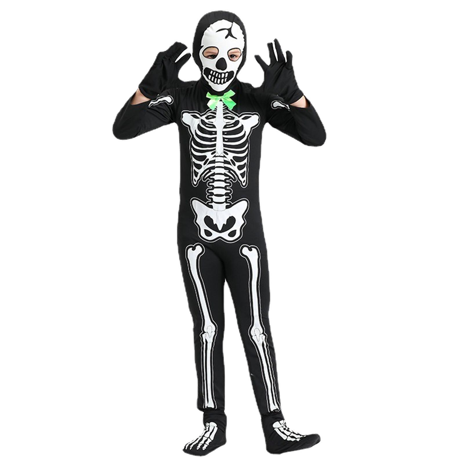 Kids Halloween Skeleton Costume Halloween Clothes Cosplay with Gloves Hat Glow in The Dark Scary Decor Clothing Outfit for Party Fancy Dress