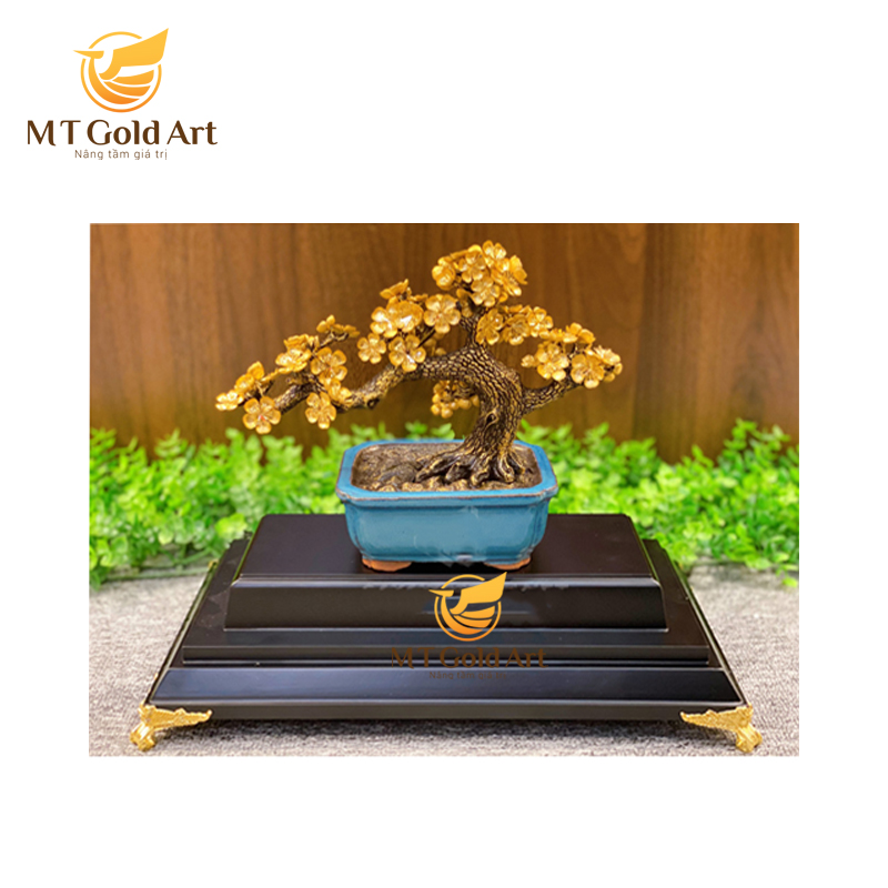 Chậu Hoa Mai Ngũ Phúc Dát Vàng 24K (22X9X18 cm) MT Gold Art- Hàng chính hãng, trang trí nhà cửa, phòng làm việc, quà tặng sếp, đối tác, khách hàng, tân gia, khai trương