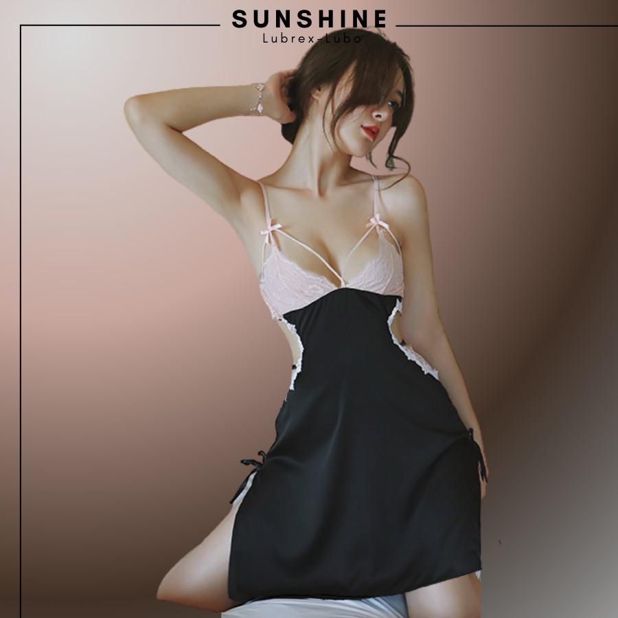 Đầm ngủ lụa cao cấp phối ren sexy Váy ngủ lụa 2 dây sexy dành cho nữ Sunshine Lubrexlubo VL1050