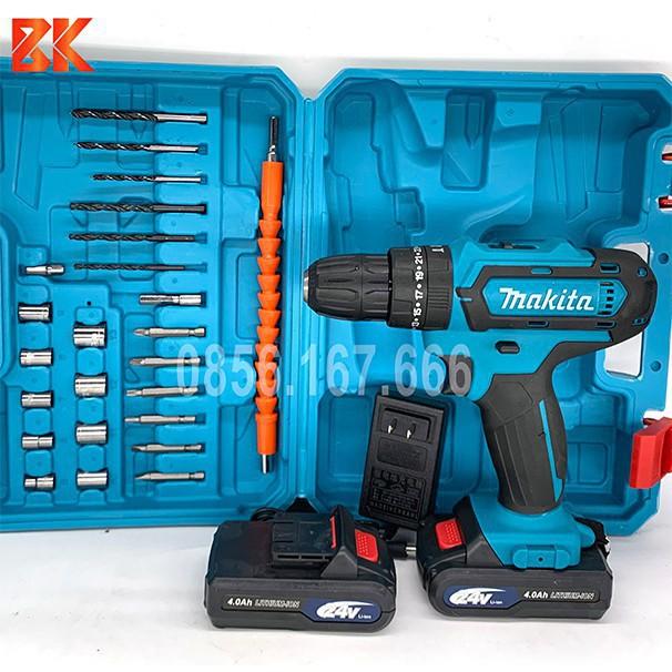 Máy Khoan Pin MAKITA 24V – Tặng phụ kiện 24 chi tiết – Khoan, Bắt vít, Khoan bê tông – Pin 5 CeLL