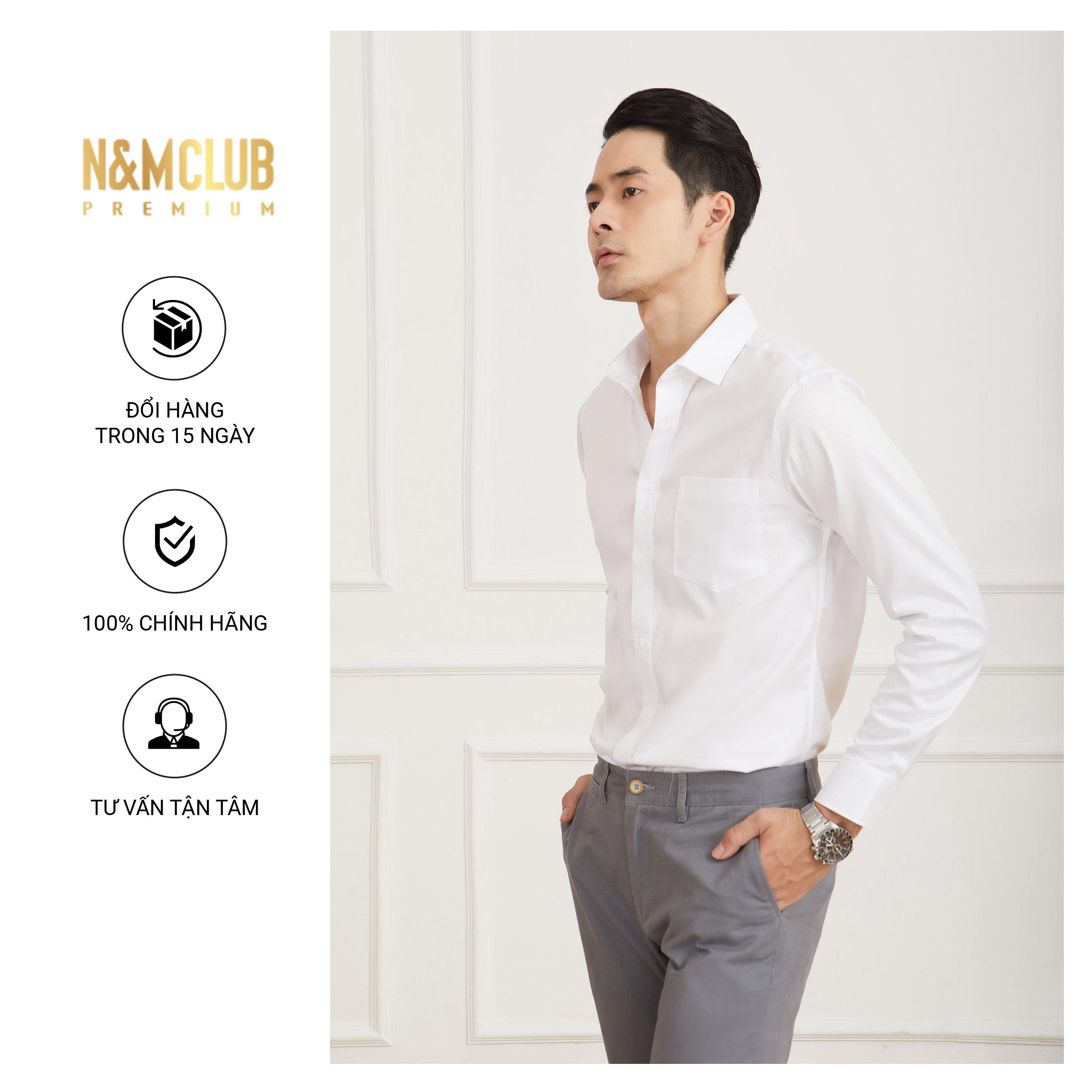 N&amp;M CLUB Áo Sơ Mi Nam Tay Dài chất liệu 100% cotton 2104112