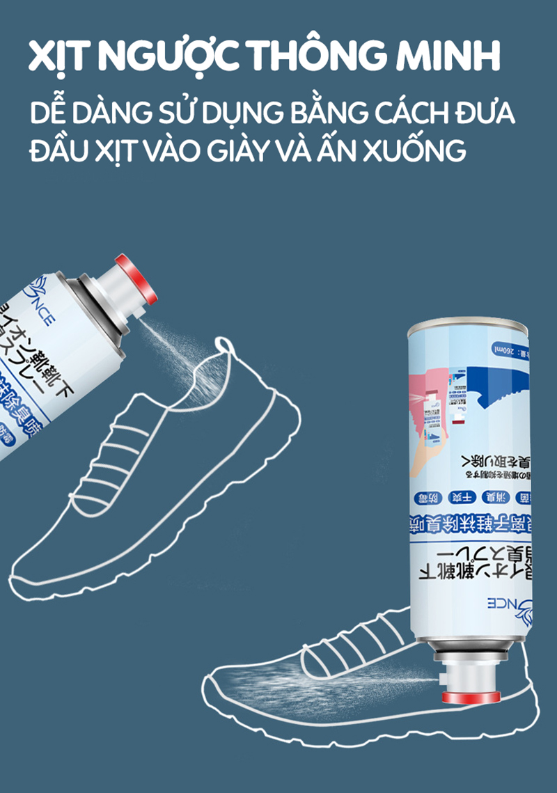 Chai Xịt Khử Mùi Giày Dép Công Nghệ NaNo Ag+ , Xịt Khử Mùi Hôi Chân, Xịt Giày Khử Mùi Khử Vi Khuẩn 99% loại bỏ mùi hôi giày dép - Hàng chính hãng