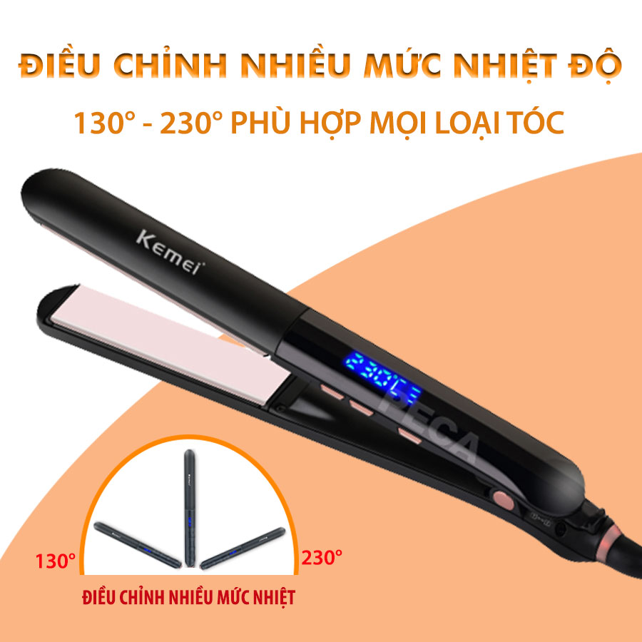 Máy duỗi tóc KEMEI KM-1322 màn hình LCD hiển thị điều chỉnh 6 mức nhiệt độ thích hợp sử dụng được cho mọi tình trạng tóc dùng để là tóc, ép tóc, uốn cụp