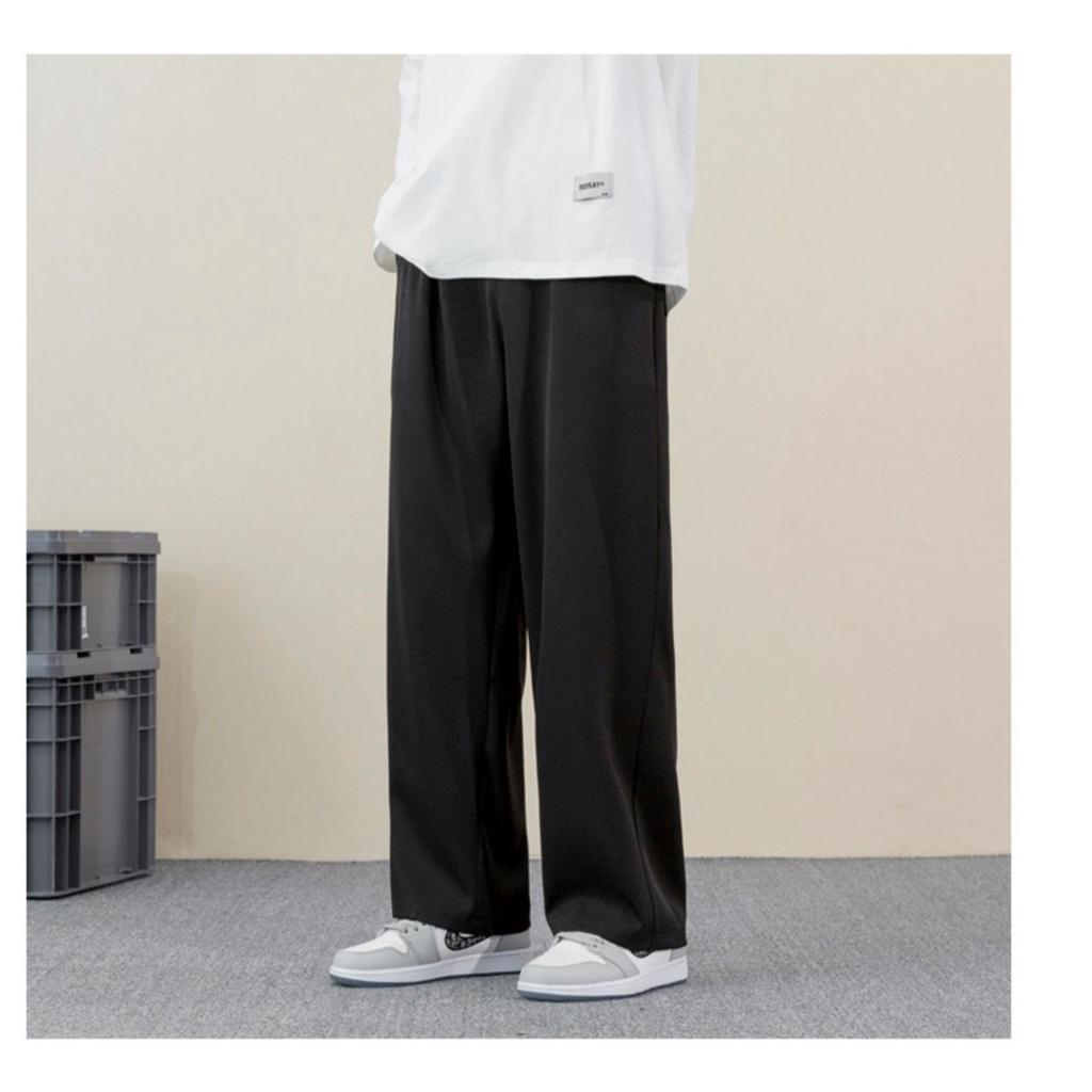 Quần thun boli đen ống rộng ống suông baggy nam nữ PHong cách unisex - vải co giãn tốt quần ulzzang