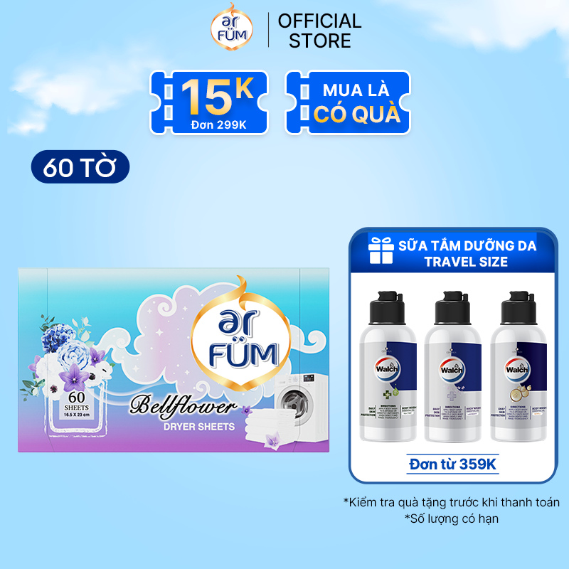Giấy Thơm Arfum Dùng Cho Máy Sấy Làm Mềm Vải Và Chống Tĩnh Điện , Khử Mùi Tủ Giày, Tủ Quần Áo (60 Tờ/ Hộp)