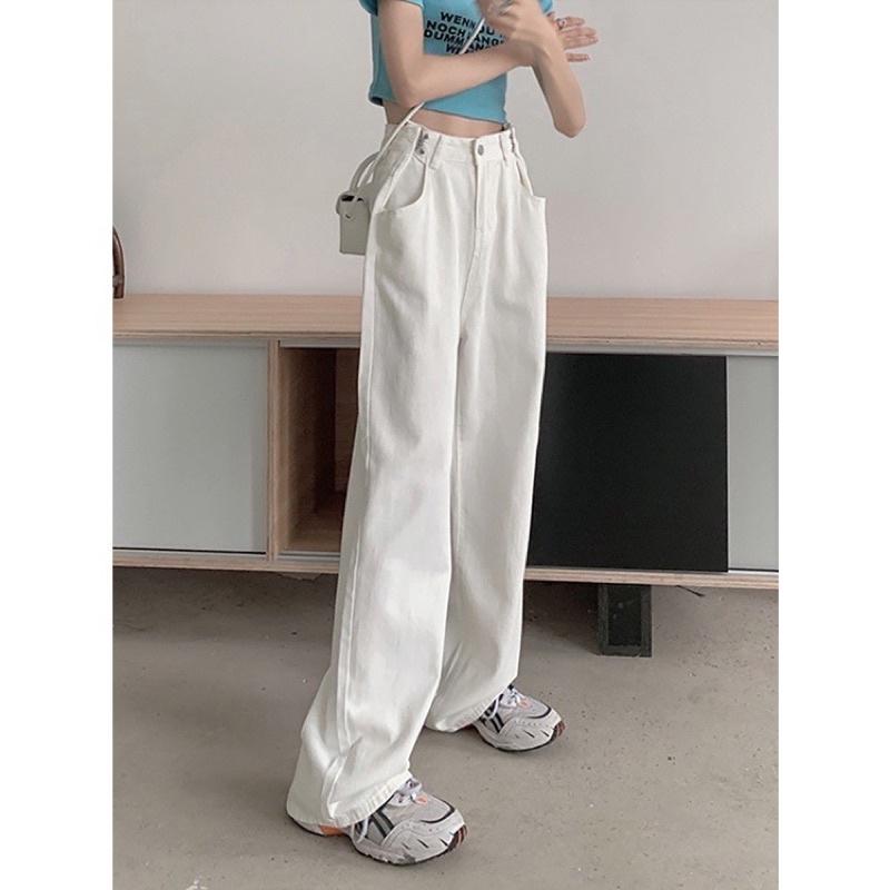 Quần jean trắng Quần bò nữ ống rộng dài form unisex dành cho nữ PHULA ống đứng style Ulzzang