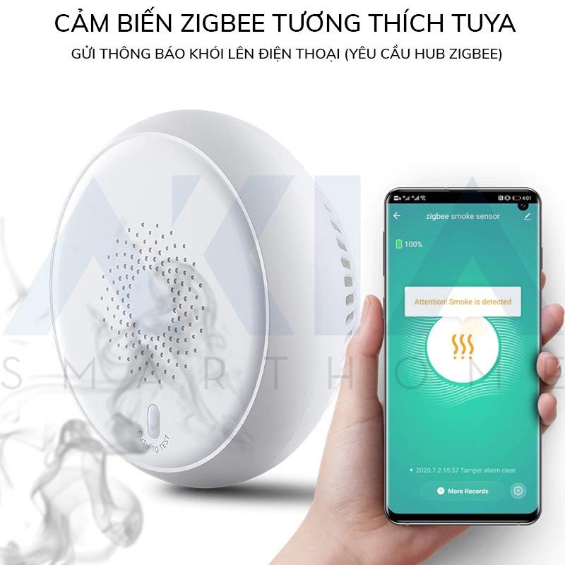 Cảm biến khói Tuya AKIA Zigbee, thiết bị báo cháy sensor Photoelectric cực nhạy, kết nối app Smart Life