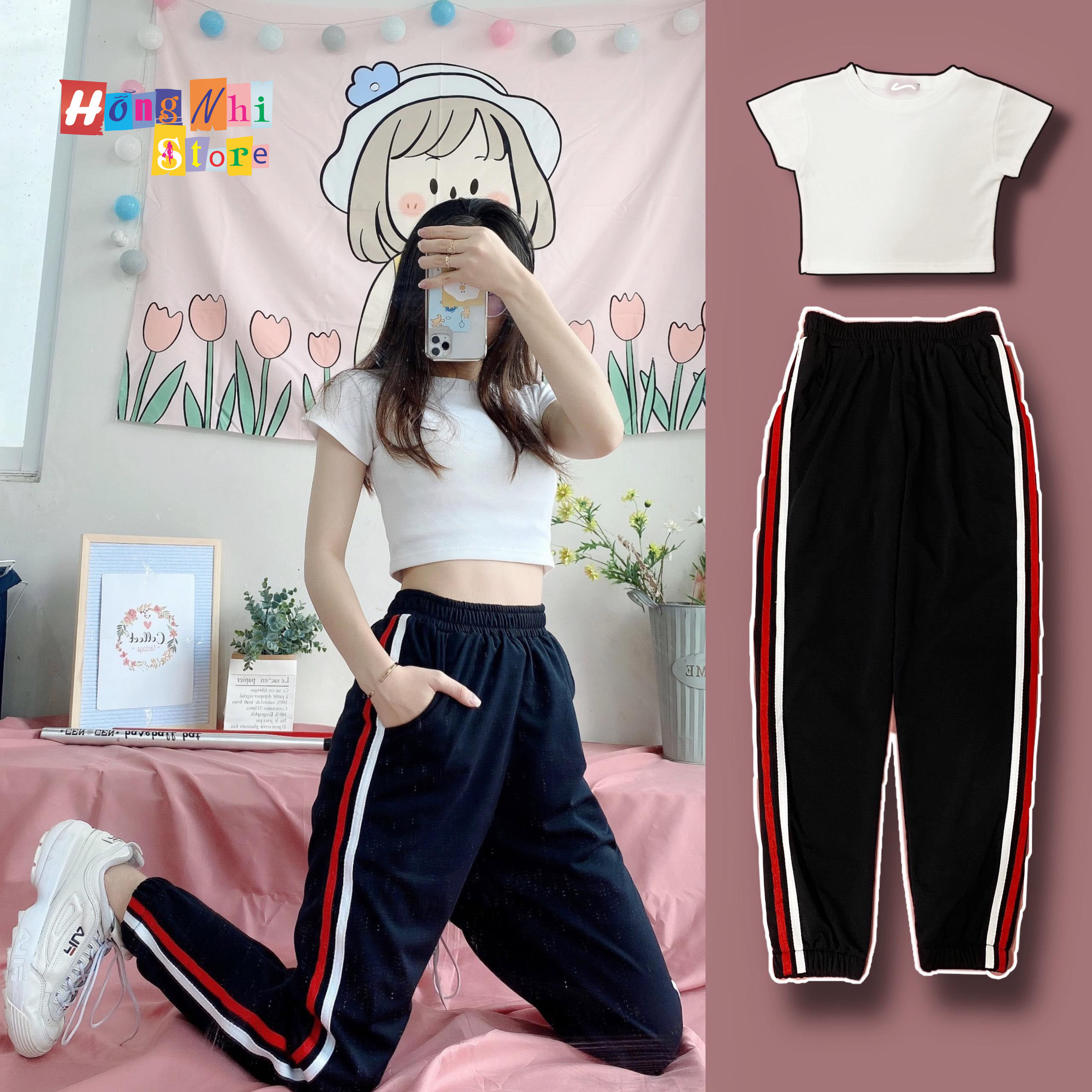 Quần Jogger Line Unisex Lưng Thun 2 Sọc Bo Lai Dáng Rộng - MM