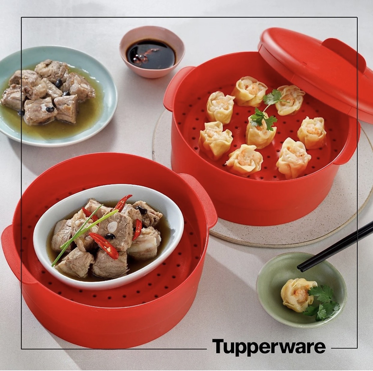 Xửng Hấp 2 Tầng Tupperware Steam It (Màu Đỏ)