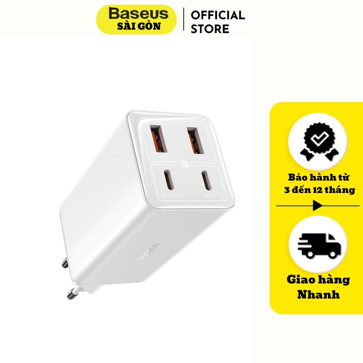 Bộ sạc nhanh 100W Baseus GaN6 Pro Fast Charger 2C+2U (Kèm cáp C to C 20V/5A 100W, 1m)- Hàng chính hãng