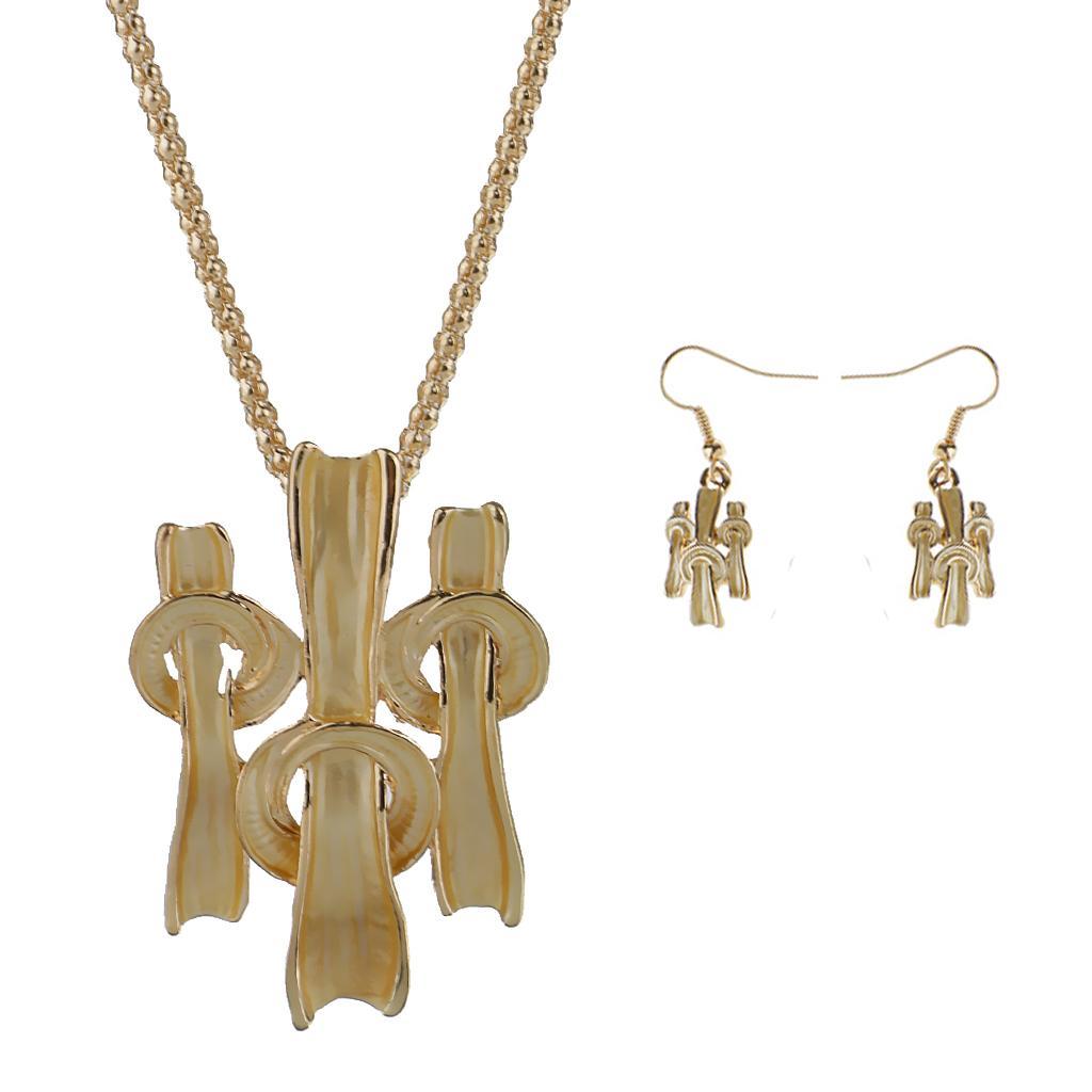 European Irregular Design Knots Pendant Chain Necklace Earrings Jewelry Set Gold