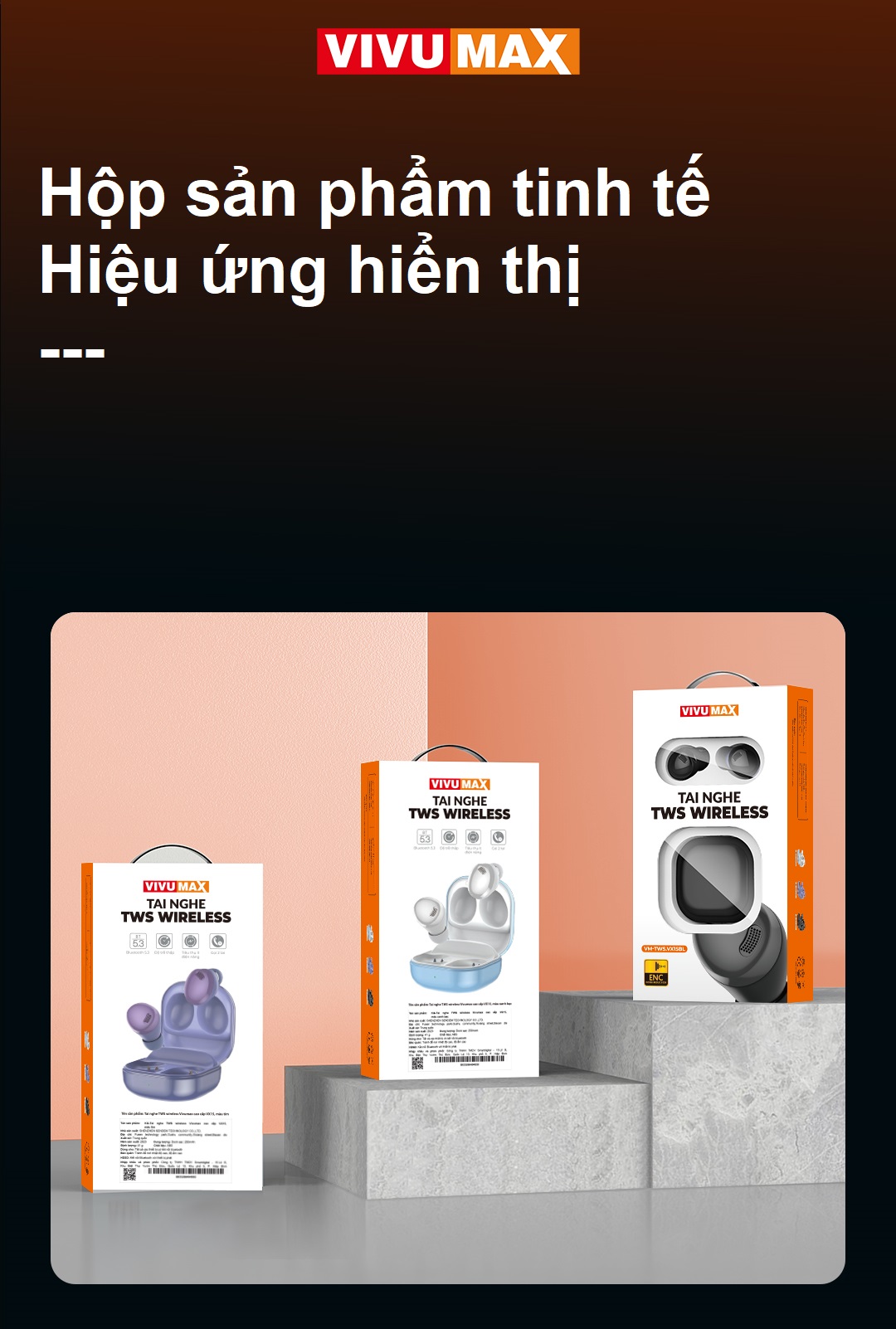 Tai nghe Blutooth 5.3 cao cấp Vivumax VX15, chống ồn - Hàng Chính Hãng