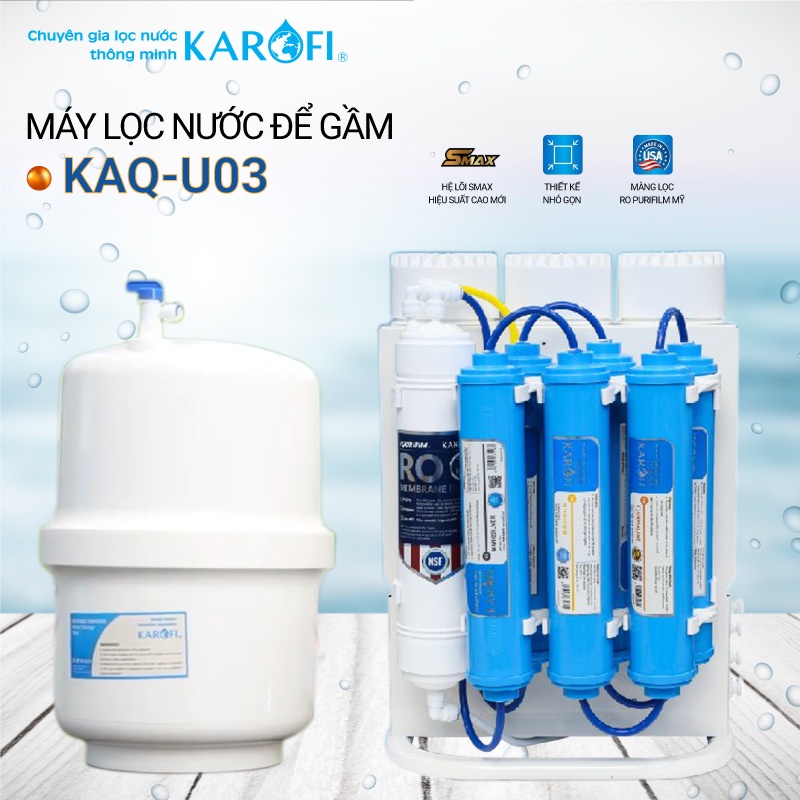 Máy Lọc Nước Karofi U03,Màng RO Purifim Mỹ 10 Lõi Để Gầm Nhỏ Gọn, Hàng Chính Hãng