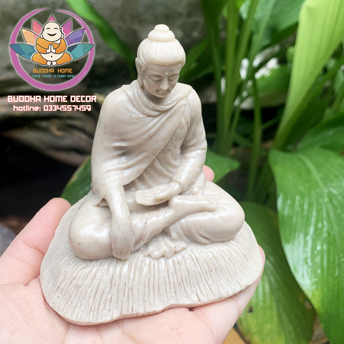 Tôn Tượng Bổn Sư 11cm đá sỏi màu trắng-vàng cổ phong thủy, thờ cúng, trang trí nhà cửa