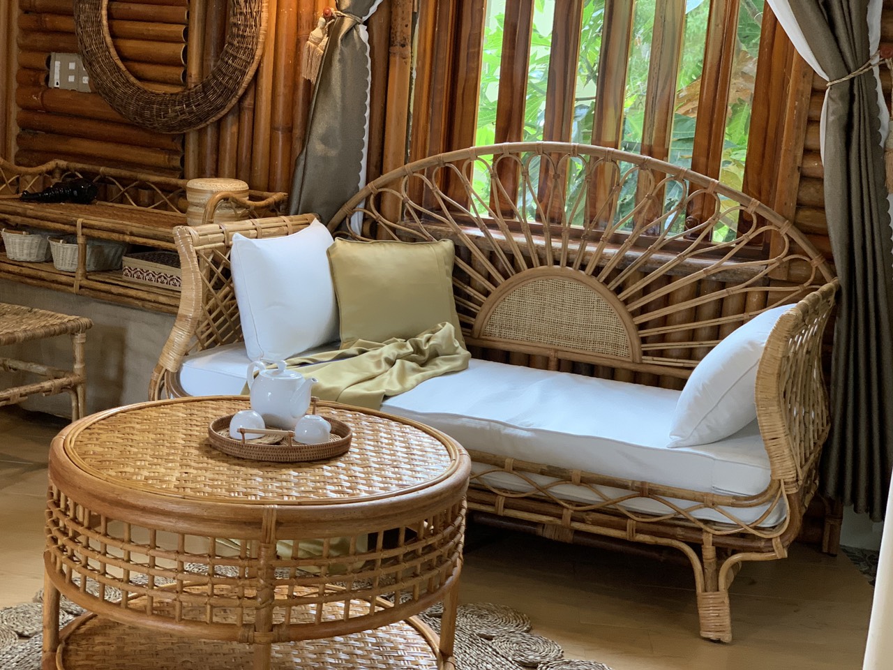 Bộ Bàn Ghế/ Giường Đơn Thư Giãn theo Phong Cách Á Đông _ Rattan Set in Venice Design Indochine SET11