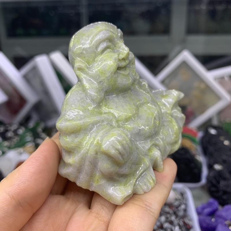 Tượng Di Lặc Cười Hoan Hỉ Đá Ngọc Serpentine - cao 5.5cm, ngang 6.5cm