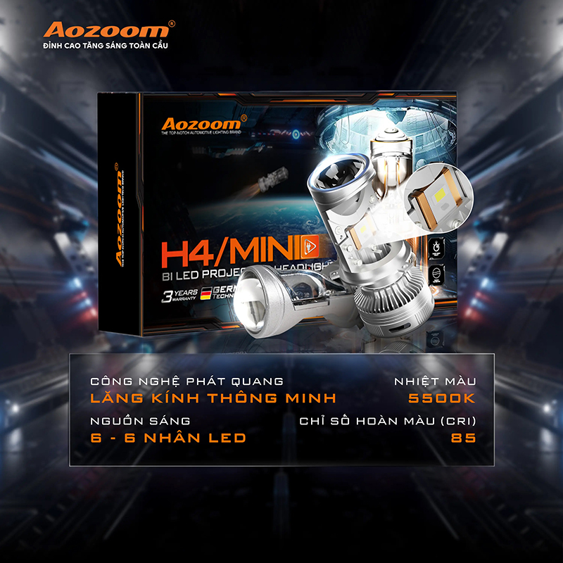 Đèn Bi Led Mini H4 Aozoom Chính Hãng